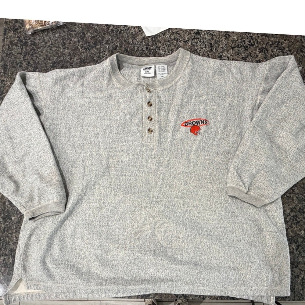 Vintage 1999 Cleveland Browns The Edge Henley Sweatshirt Gray 3XL NFL Pullover